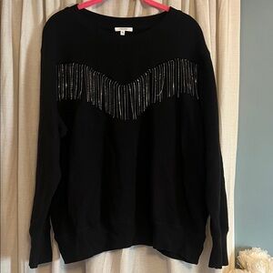 Maurices Black Rhinestone Fringe Sweater